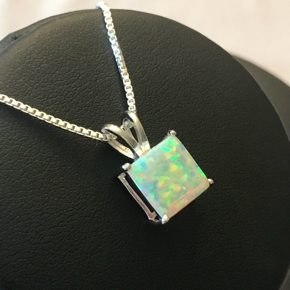 Sterling Silver White Opal Pendant Necklace - Picture 2 of 8